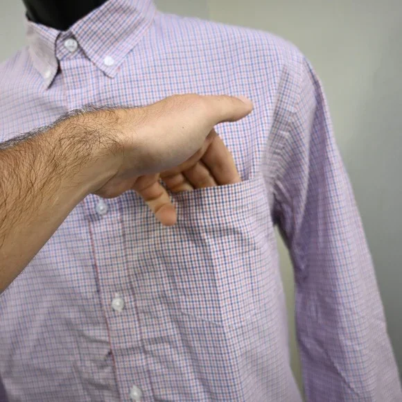 J.CREW Button Up Dress Shirt Plaid Long Sleeve Front Pocket Mens Size Large - Picture 4 of 10